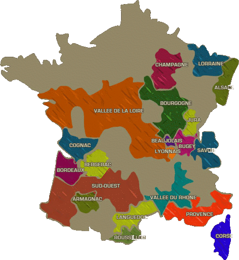 Vinho francês - histórias, regiões, sabores, rótulos e denominações - Mapa das regiões vinícolas francesas