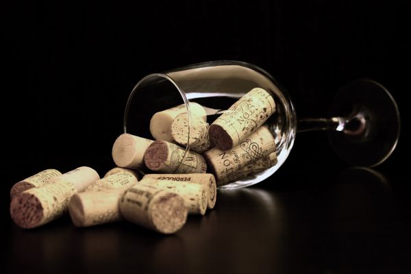 brown corks on clear wine glass 36741