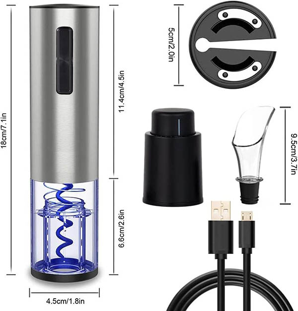 Kit Saca Rolhas Automático de Vinho (Carga USB) 3