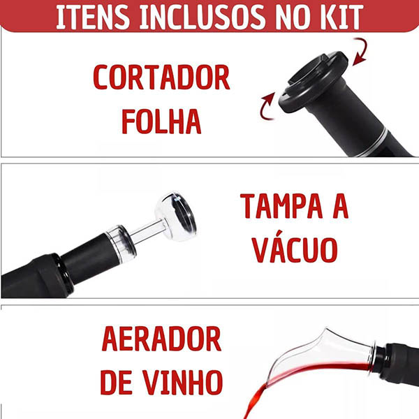 Kit Abridor de Vinho - Saca Rolha Cortador e Decanter 3