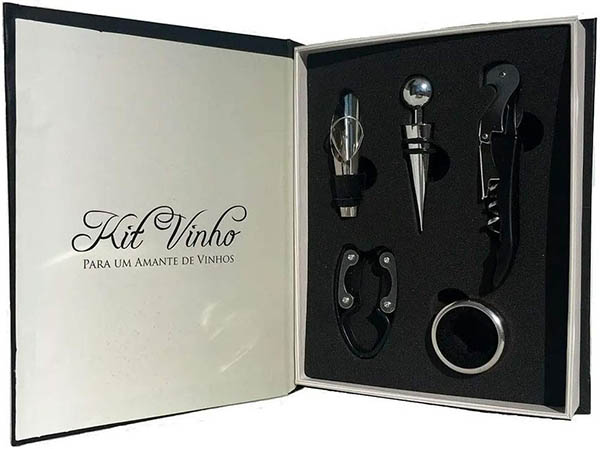 Kit Para Vinho Livro Preto 5 peças - Uny Gift 03