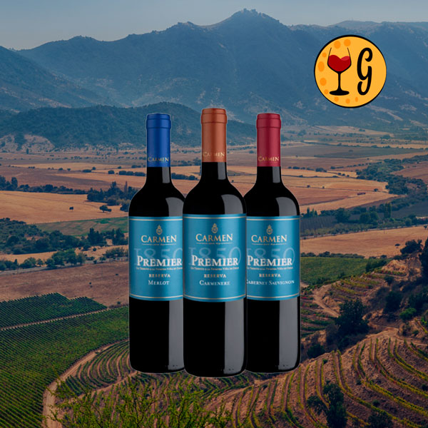 Kit 3 Vinhos Carmen Premier 1850 – Trilogia de Uvas de Bordeaux em Solo Chileno - Oferta