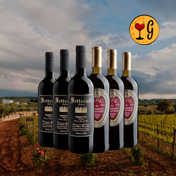 Kit Majestades da Puglia – 3 Settecieli Primitivo 2022 + 3 IL Re Primitivo 2023 em Oferta Especial - Oferta
