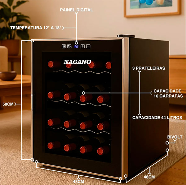 Adega Climatizada Nagano 16 Garrafas 44 Litros Bivolt 3