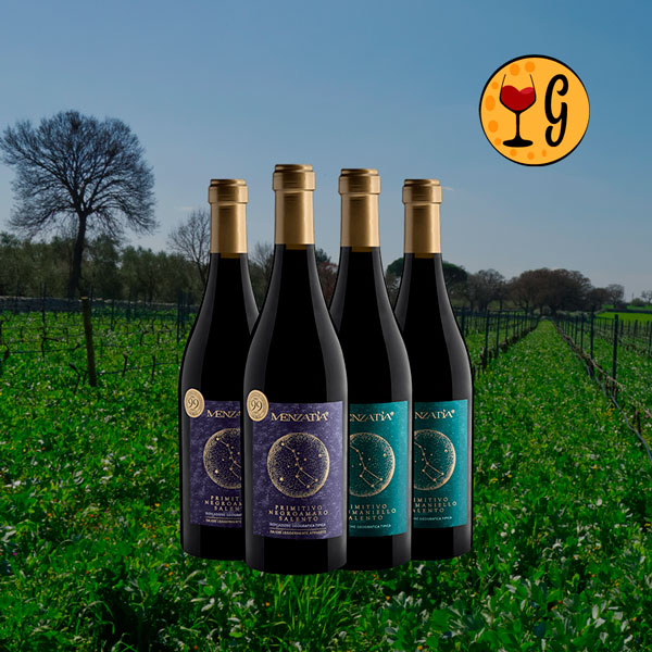 Kit 4 Vinhos Menzatia – Duas Joias de Puglia com 99 e 98 Pontos Luca Maroni a Preço Especial - Oferta