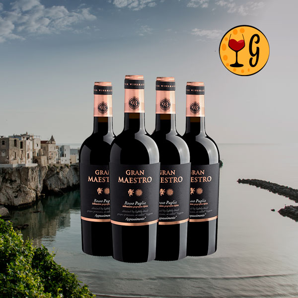 Kit 4 Garrafas Gran Maestro Rosso Appassimento Puglia IGT 2023 – Sedução do Sul da Itália Multiplicada por Quatro - Oferta