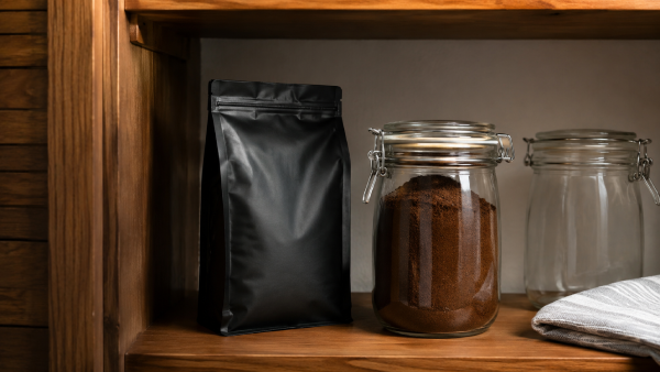 Café moído armazenado em embalagem fechada e protegido de luz e umidade