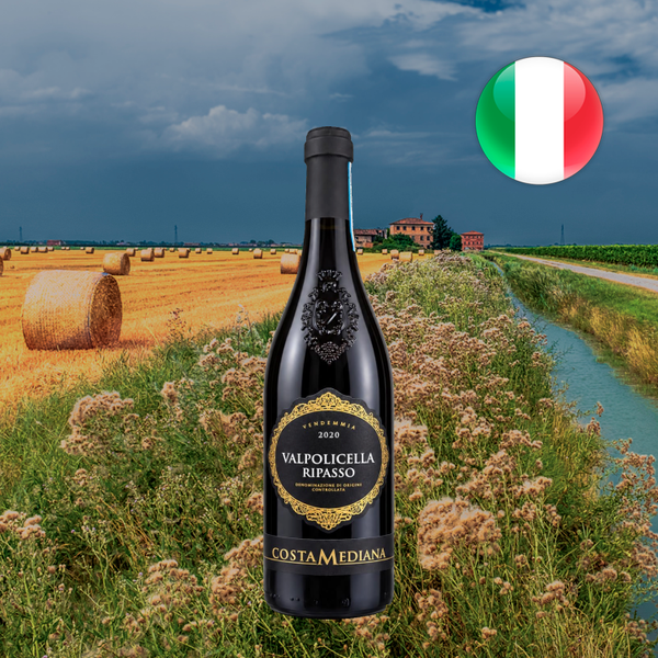 Costa Mediana Valpolicella Ripasso DOC 2020 — composição com a fotografia real da garrafa.