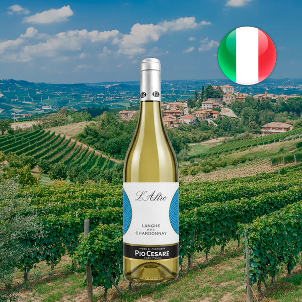 Pio Cesare L'Altro Langhe Chardonnay — composição com a fotografia real da garrafa.